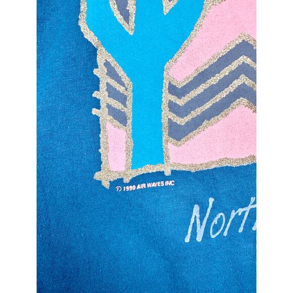 Vintage 90s North Dakota Wolf Cactus Moon Graphic Tee T Shirt Crewneck Top L - Picture 4 of 14